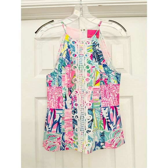 Lilly Pulitzer Multicolor Summer Remix‎ Patchwork Pearl Top Size 0 - Picture 1 of 6